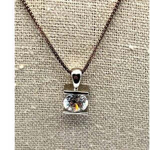 Italian 925 Sterling Necklace With Sterling Cubic Zirconia Solitaire Pendant.